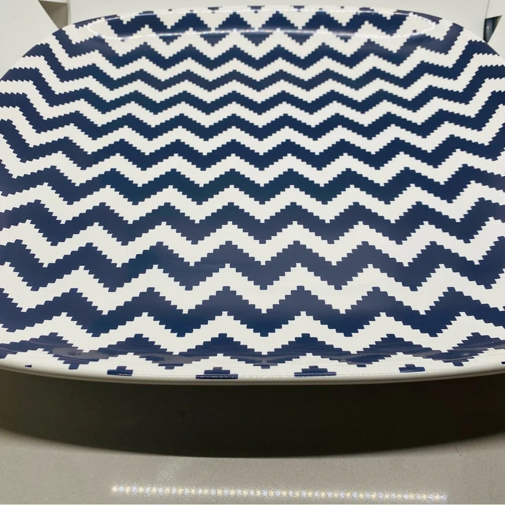 NWT Jonathan Adler Happy Chic Elizabeth Blue Chevron Serving Platter 15